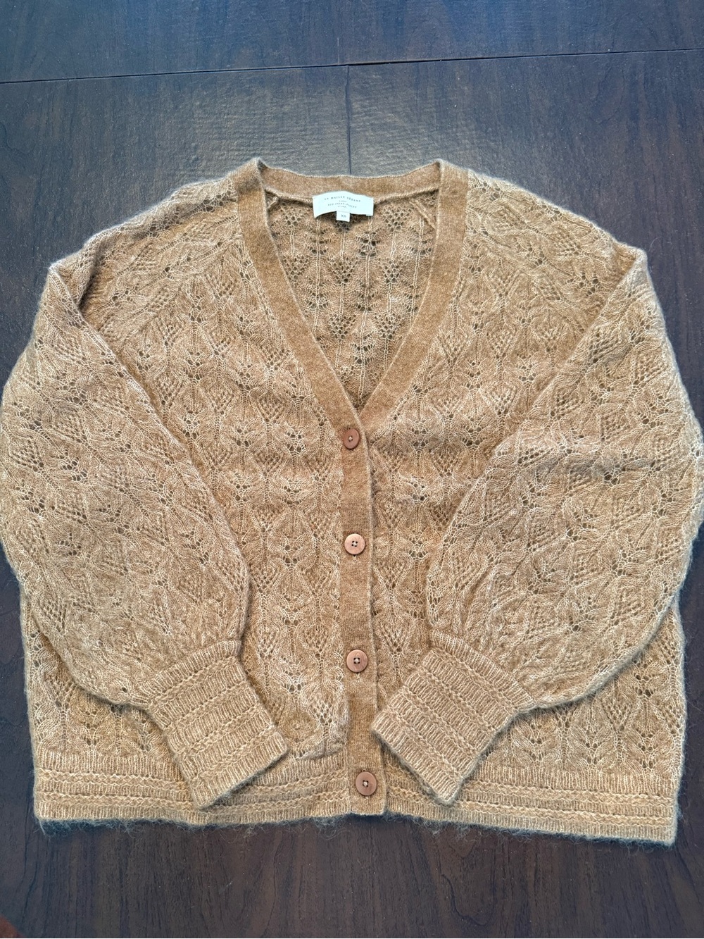 Sézane Open-Knit V-Neck Cardigan - Camel Brown